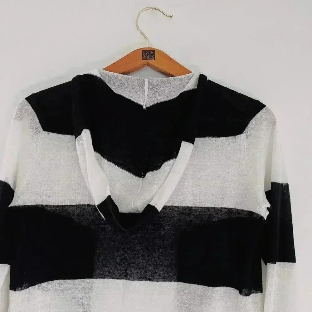 Acrobat Black and White Striped Linen Cardigan Long Sleeve Women's Size S - Picture 5 of 7